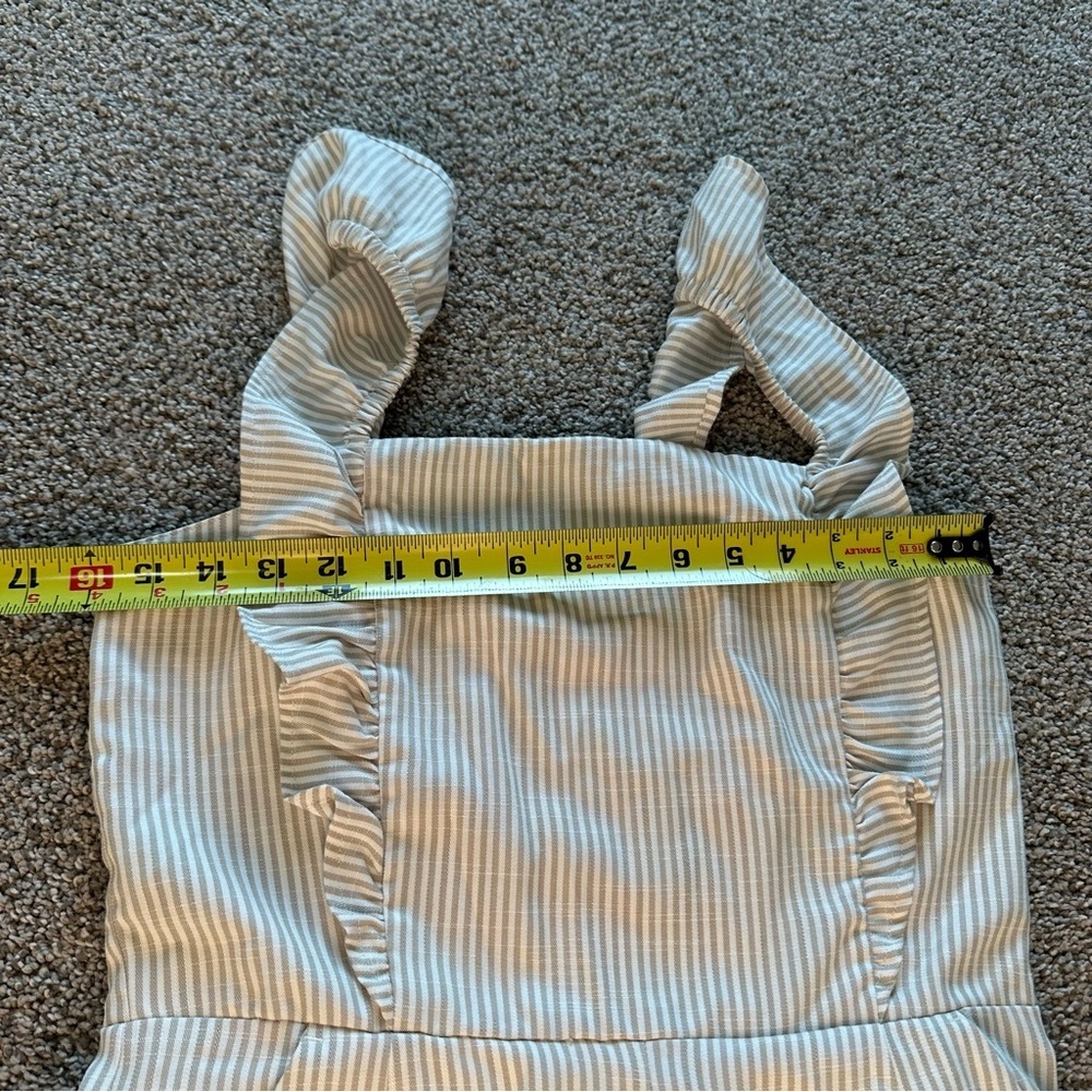 GAP Apron Ruffle Jumpsuit Neutral Stripes Size 6 Tall - Picture 9 of 12